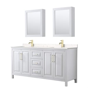 Pemberly Row 72&quot Wood & Carrara Double Bathroom Vanity in White/Gold
