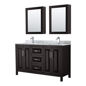Pemberly Row 60&quot Marble Top Wood Double Bathroom Vanity in Espresso