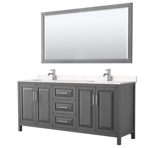 Pemberly Row 80&quot Light Vein Wood Double Bathroom Vanity in Gray
