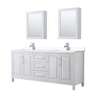 Pemberly Row 80&quot Wood Double Bathroom Vanity in White/Chrome