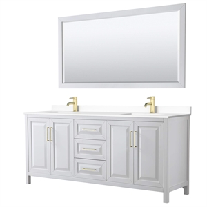 Pemberly Row 80&quot Wood & Metal Double Bathroom Vanity in White/Gold