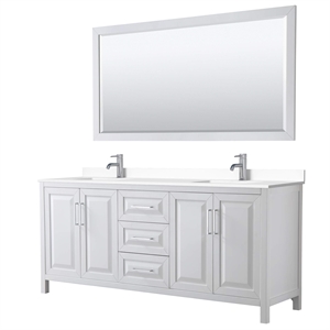 Pemberly Row 80&quot Mirror Wood Double Bathroom Vanity in White/Chrome
