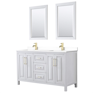 Pemberly Row 60&quot Wood Double Bathroom Vanity in White/Brushed Gold