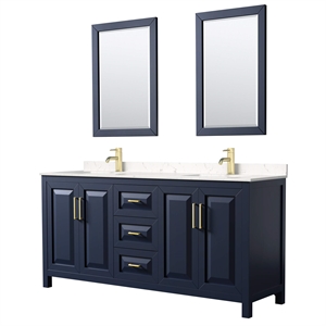 Pemberly Row 72&quot Light-Vein Wood Double Bathroom Vanity in Blue/Gold
