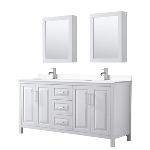 Pemberly Row 72&quot Wood & Metal Double Bathroom Vanity in White/Chrome