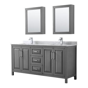Pemberly Row 72&quot Cabinets Wood Double Bathroom Vanity in Gray/Chrome