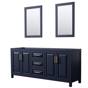 Pemberly Row 80&quot No Sink Wood Double Bathroom Vanity in Blue/Gold