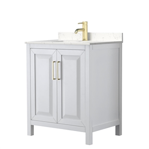 Pemberly Row 30&quot Marble Top Wood Single Bathroom Vanity in White