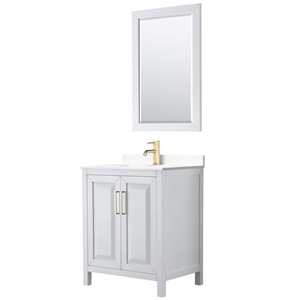 Pemberly Row 30&quot Wood & Marble Single Bathroom Vanity in White/Gold