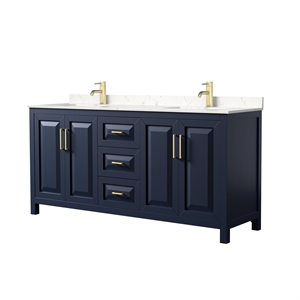 Pemberly Row 72&quot No Mirror Wood Double Bathroom Vanity in Blue/Gold