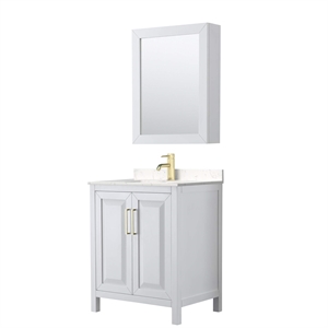 Pemberly Row 30&quot Metal & Wood Single Bathroom Vanity in White/Gold