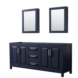Pemberly Row 80&quot No-Sink Wood Double Bathroom Vanity in Blue/Gold