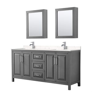Pemberly Row 72&quot Light-Vein Wood Double Bathroom Vanity in Dark Gray