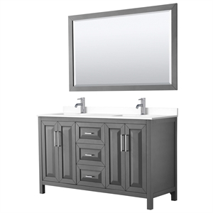 Pemberly Row 60&quot Marble & Wood Double Bathroom Vanity in Gray/Chrome