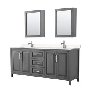 Pemberly Row 80&quot Light-Vein Wood Double Bathroom Vanity in Dark Gray