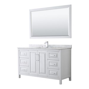 Pemberly Row 60&quot Marble Top Wood Single Bathroom Vanity in White