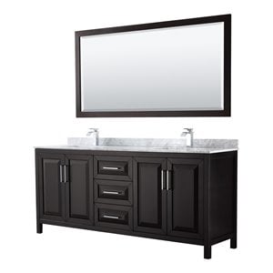 Pemberly Row 80&quot Square-Sink Wood Double Bathroom Vanity in Espresso
