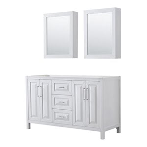 Pemberly Row 60&quot No-Sink Wood Double Bathroom Vanity in White/Chrome