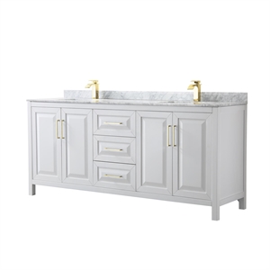 Pemberly Row 80&quot Marble & Wood Double Bathroom Vanity in White/Gold