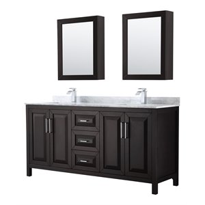 Pemberly Row 72&quot Wood & Marble Double Bathroom Vanity in Espresso