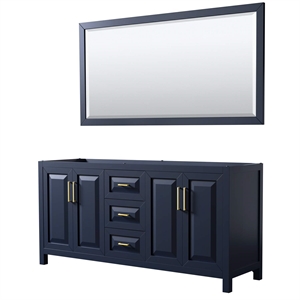 Pemberly Row 72&quot No-Sink Wood Double Bathroom Vanity in Blue/Gold