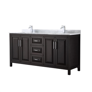 Pemberly Row 72&quot Marble & Wood Double Bathroom Vanity in Espresso