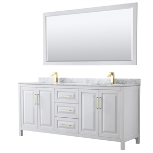 Pemberly Row 80&quot Mirror Wood Double Bathroom Vanity in White/Gold
