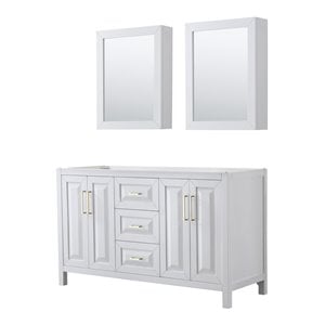 Pemberly Row 60&quot No-Sink Wood Double Bathroom Vanity in White/Gold