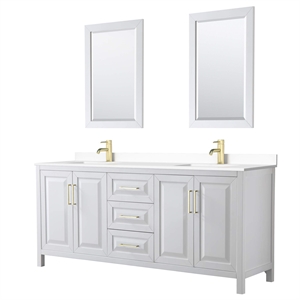 Pemberly Row 80&quot Wood Double Bathroom Vanity in White/Brushed Gold