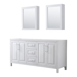 Pemberly Row 72&quot No Sink Wood Double Bathroom Vanity in Chrome/White