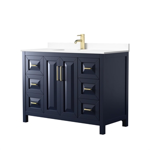 Pemberly Row 48&quot Wood Single Bathroom Vanity in Dark Blue/Gold