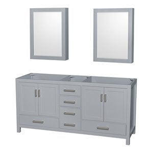 Pemberly Row 71&quot Cabinets Wood Double Bathroom Vanity in Gray
