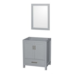 Pemberly Row Transitional 29&quot Mirror Wood Single Bathroom Vanity in Gray
