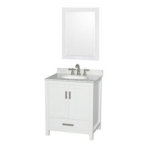 Pemberly Row 30&quot Carrara & Wood Single Bathroom Vanity in White