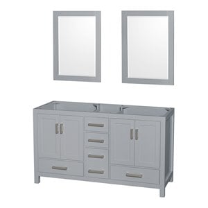 Pemberly Row 59&quot Mirrors Wood Double Bathroom Vanity in Gray