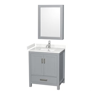 Pemberly Row Transitional 30&quot Metal Single Bathroom Vanity in White/Gray