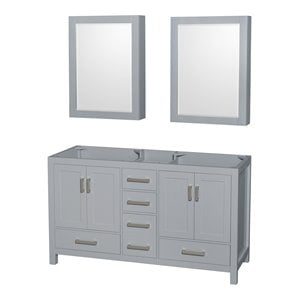 Pemberly Row 59&quot Cabinets Wood Double Bathroom Vanity in Gray