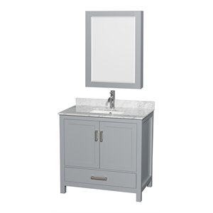 Pemberly Row 36&quot Marble Single Bathroom Vanity in Gray/Chrome