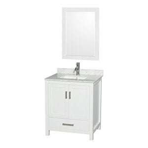 Pemberly Row 30&quot Mirror Wood Single Bathroom Vanity in White