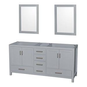Pemberly Row 71&quot Mirrors Wood Double Bathroom Vanity in Gray