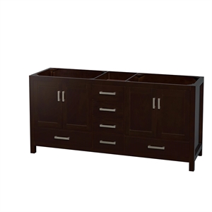 Pemberly Row Transitional 71&quot Wood Double Bathroom Vanity in Espresso