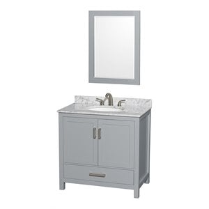 Pemberly Row Transitional 36&quot Wood Single Bathroom Vanity in Gray/Chrome