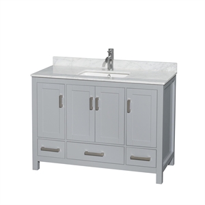 Pemberly Row 48&quot Wood & Marble Single Bathroom Vanity in Gray