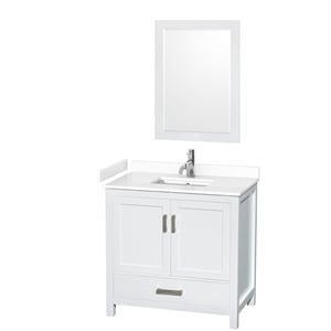 Pemberly Row Transitional 36&quot Solid Wood Single Bathroom Vanity in White