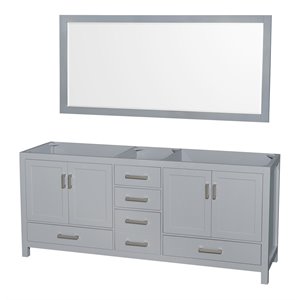 Pemberly Row Transitional 79&quot Wood Double Bathroom Vanity in Gray/Chrome