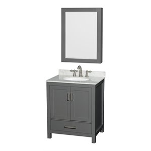 Pemberly Row 30&quot Wood Single Bathroom Vanity in White/Dark Gray