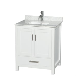 Pemberly Row Transitional 30&quot Solid Wood Single Bathroom Vanity in White
