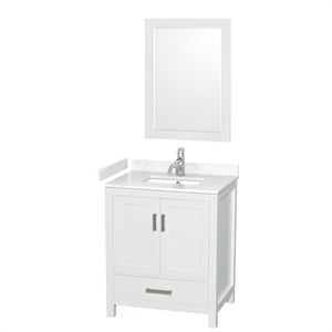 Pemberly Row 30&quot Carrara Marble Single Bathroom Vanity in White