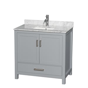 Pemberly Row 36&quot Marble Single Bathroom Vanity in Chrome/Gray