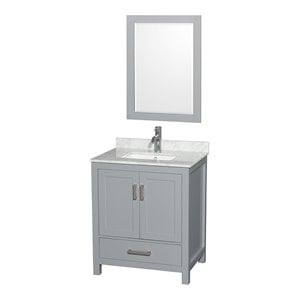 Pemberly Row Transitional 30&quot Mirror Wood Single Bathroom Vanity in Gray
